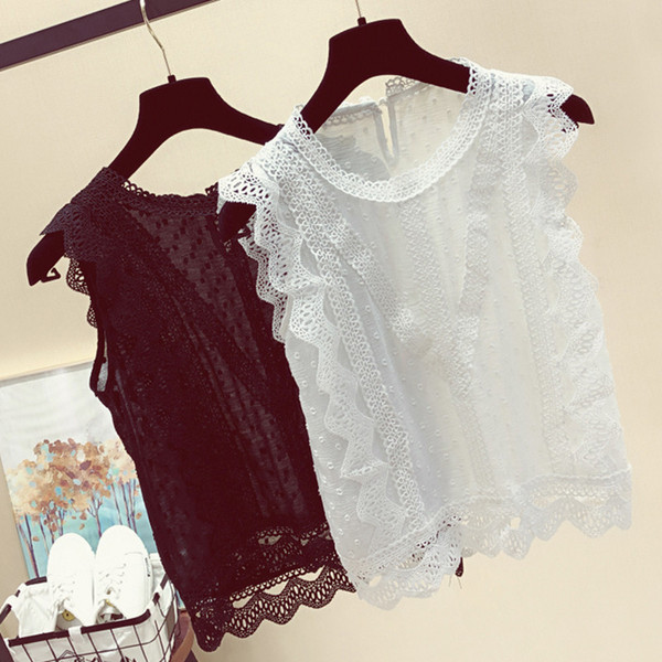 Top de damă fără mâneci din dantelă și decolteu oval