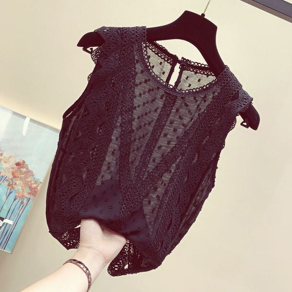 Top de damă fără mâneci din dantelă și decolteu oval