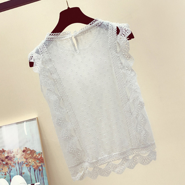 Top de damă fără mâneci din dantelă și decolteu oval