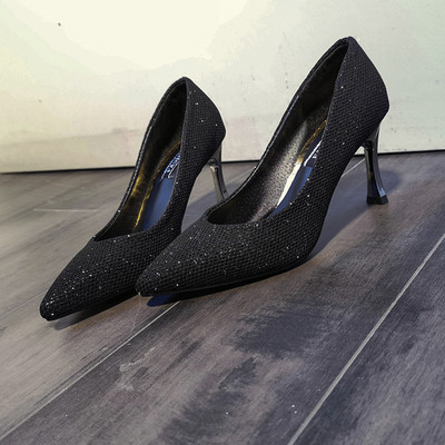 Pantofi de dama eleganti cu efect stralucitor si toc subtire