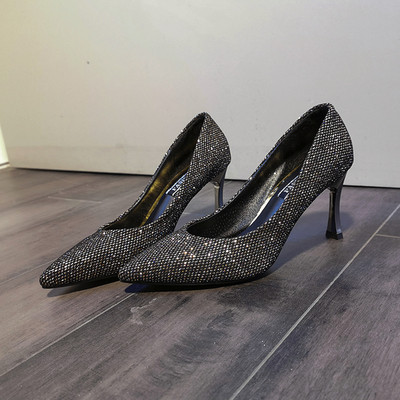 Pantofi de dama eleganti cu efect stralucitor si toc subtire