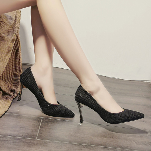 Pantofi de dama eleganti cu efect stralucitor si toc subtire