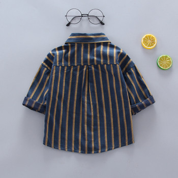 Нов модел детска раирана блуза с класическа яка в син цвят за момчета