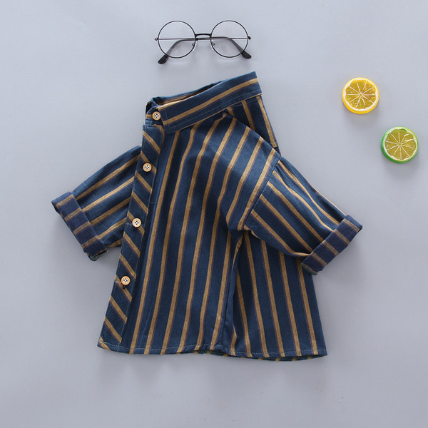 Naujo modelio vaikiška dryžuota palaidinė su klasikine mėlynos spalvos apykakle berniukams