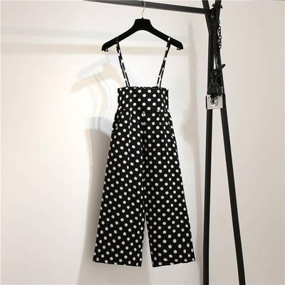 Salopeta de dama moderna cu buline cu bretele subtiri