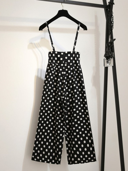 Salopeta de dama moderna cu buline cu bretele subtiri