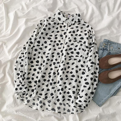 Cămașă de damă cu model leopard și guler clasic
