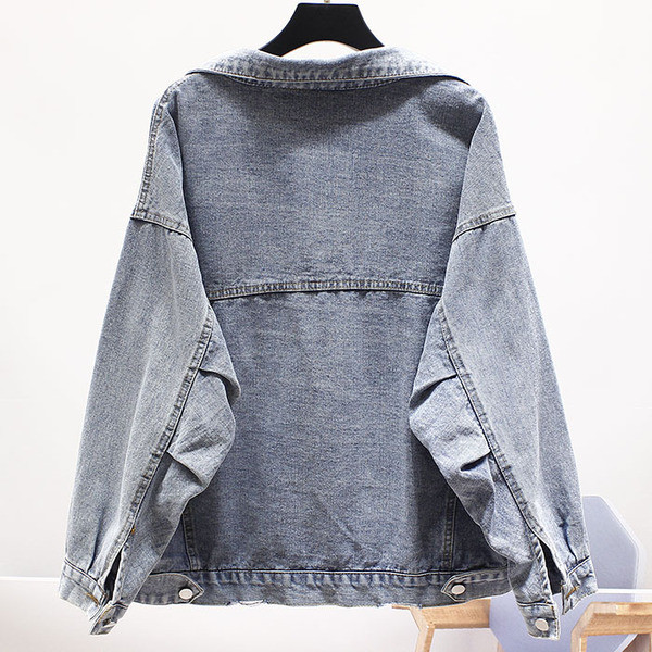 ÚJ modell női farmerdzseki szakadt motívumokkal és gallérral