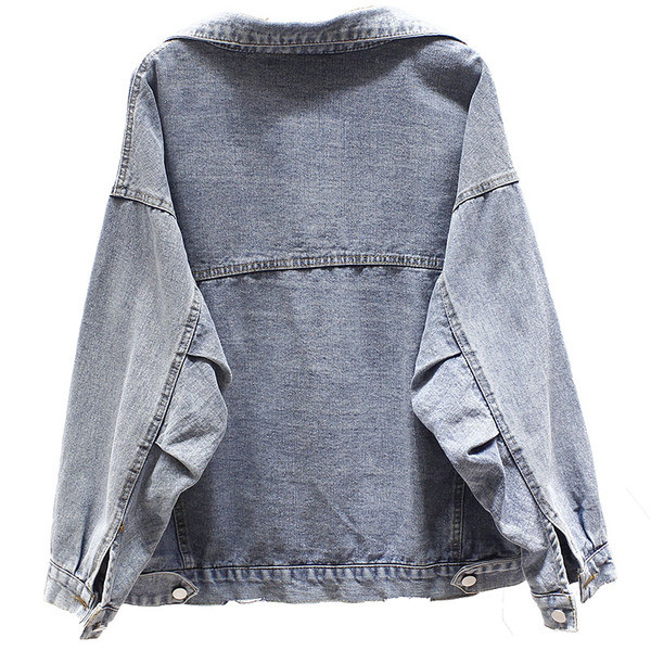 ÚJ modell női farmerdzseki szakadt motívumokkal és gallérral