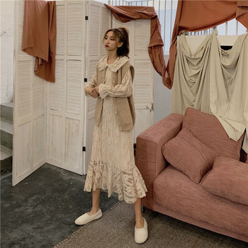 Rochie retro dama din dantela cu maneci lungi