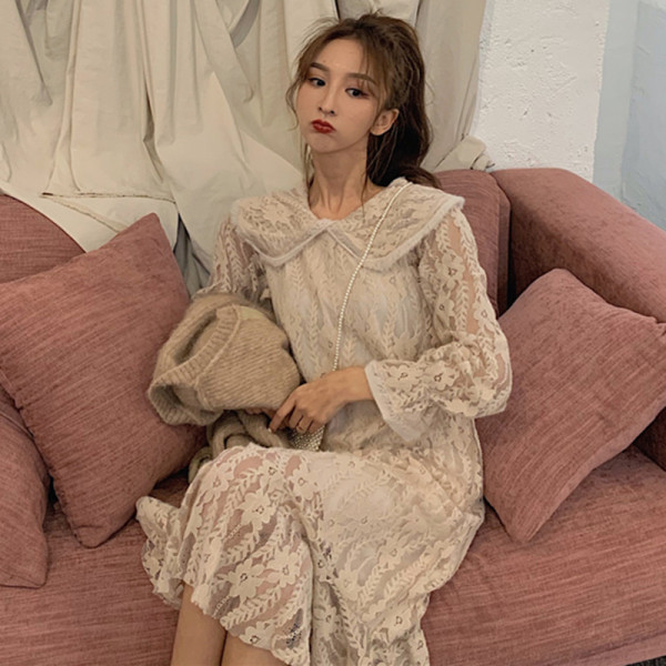 Rochie retro dama din dantela cu maneci lungi