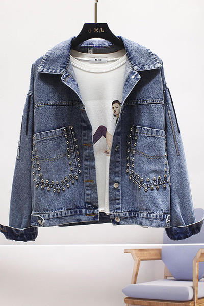 НОВ модел дамско дънково яке широк модел с бродерия 