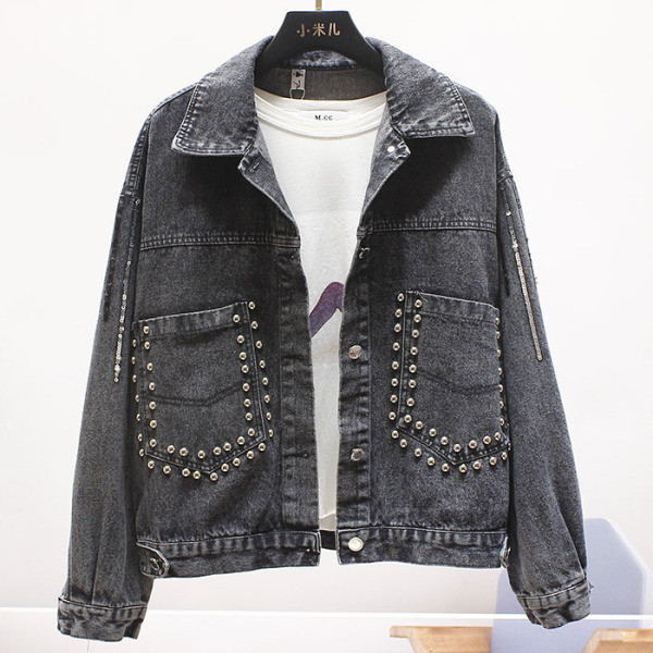 НОВ модел дамско дънково яке широк модел с бродерия 