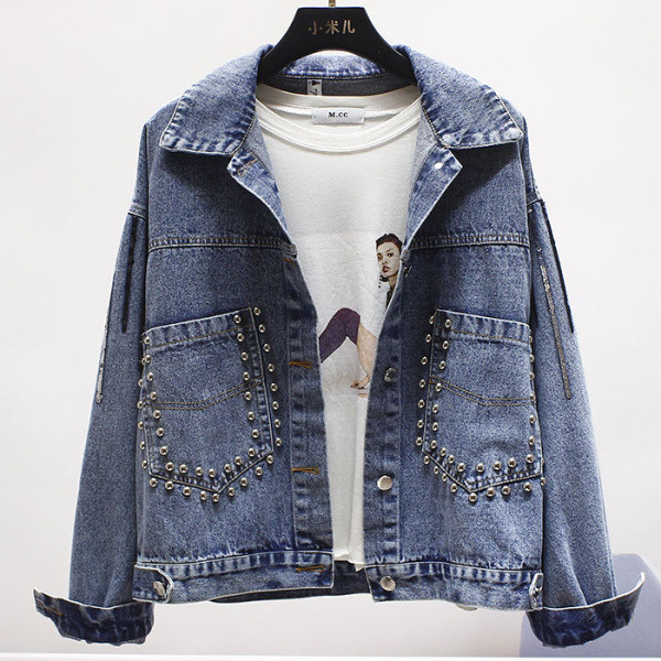 НОВ модел дамско дънково яке широк модел с бродерия 