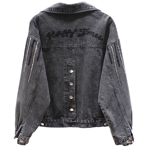 НОВ модел дамско дънково яке широк модел с бродерия 