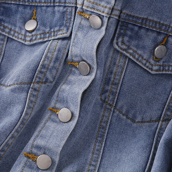 Jachetă modernă de denim de damă, cu guler și curea clasice