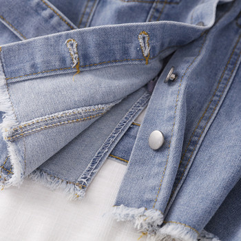 Jachetă modernă de denim de damă, cu guler și curea clasice