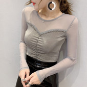 Bluză de damă modernă cu pietre și plasă