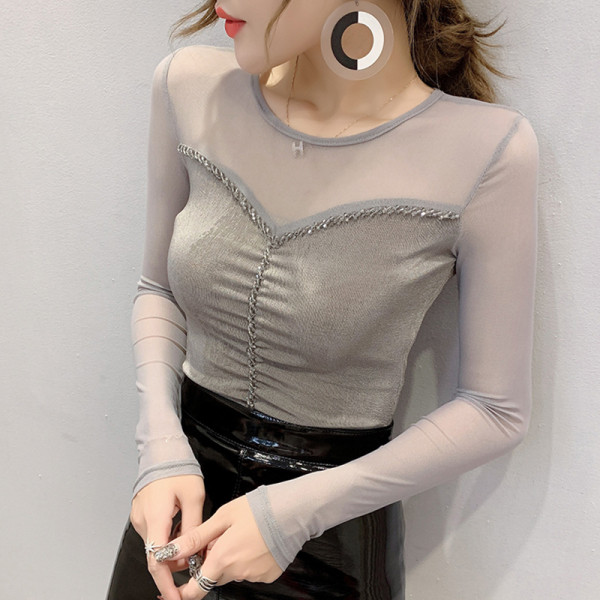 Bluză de damă modernă cu pietre și plasă