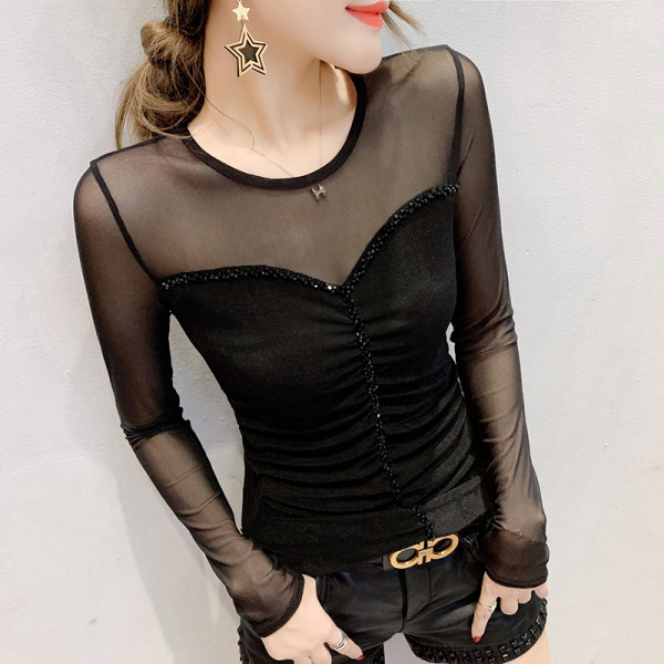 Bluză de damă modernă cu pietre și plasă