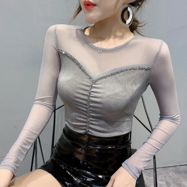 Bluză de damă modernă cu pietre și plasă