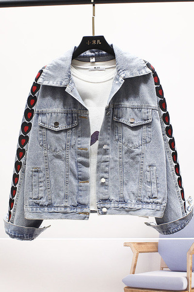 НОВ модел дамско късо дънково яке с бродерия и джобове 