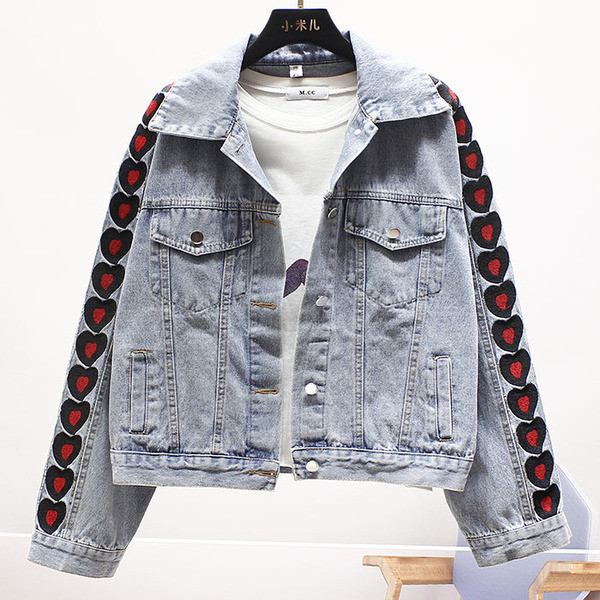 НОВ модел дамско късо дънково яке с бродерия и джобове 