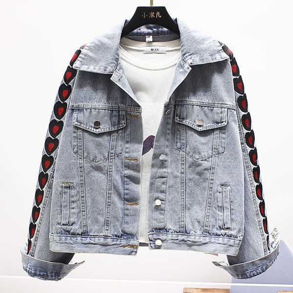 НОВ модел дамско късо дънково яке с бродерия и джобове 