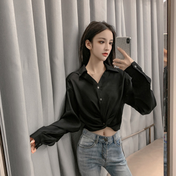 Cămașă scurtă casual de damă, cu guler clasic și mâneci lungi