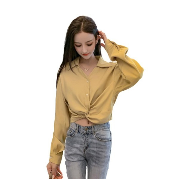 Cămașă scurtă casual de damă, cu guler clasic și mâneci lungi