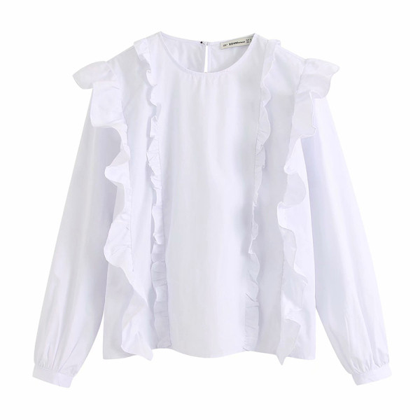 Naiste vabaaja lokkidega pluus valge