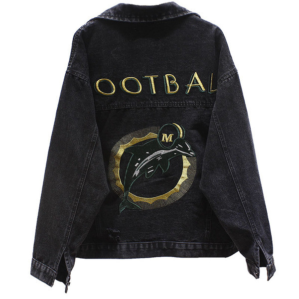 Női alkalmi farmerdzseki hímzéssel és felirattal