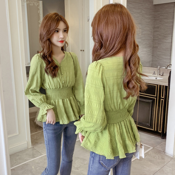 Bluză casual de damă cu decolteu spitz și talie elastică