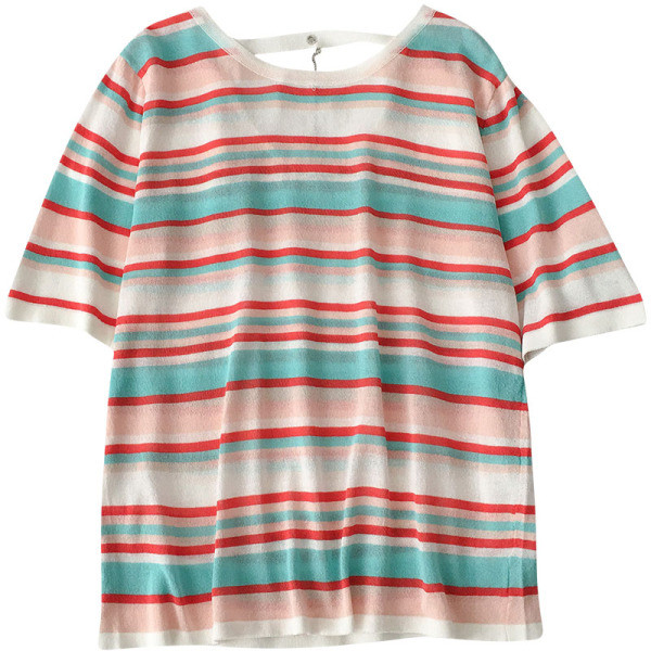 Csíkos női póló rövid ujjal, kerek nyakkivágással