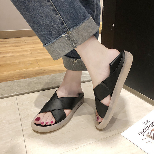 Sandale casual dama din piele cu talpa plata