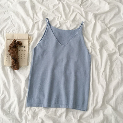 Maieu casual de damă, cu bretele subțiri și decolteu spitz