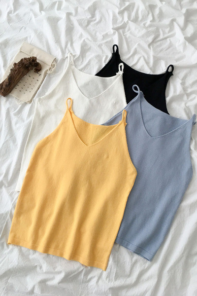 Maieu casual de damă, cu bretele subțiri și decolteu spitz