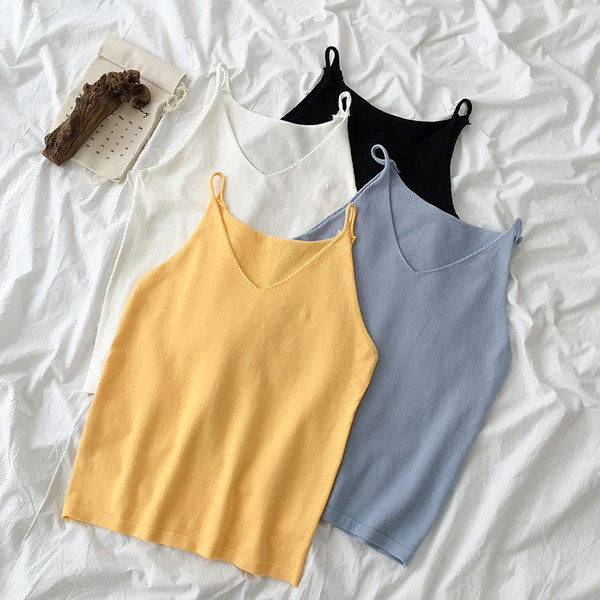 Maieu casual de damă, cu bretele subțiri și decolteu spitz