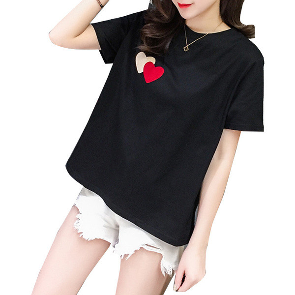 Tricou de damă actual cu decolteu oval, aplicat și mâneci scurte