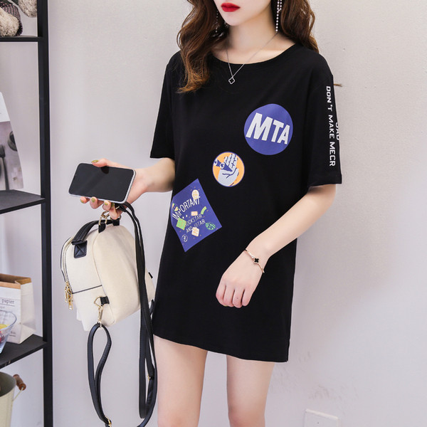 Tricou casual dama cu decolteu rotund, imprimeu si maneci 3/4