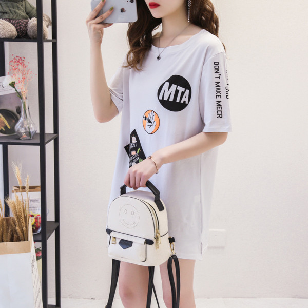 Tricou casual dama cu decolteu rotund, imprimeu si maneci 3/4