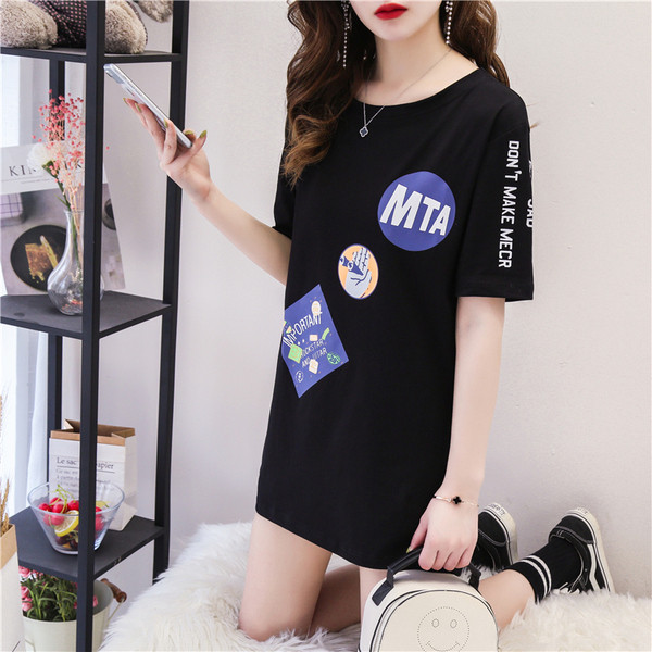 Tricou casual dama cu decolteu rotund, imprimeu si maneci 3/4