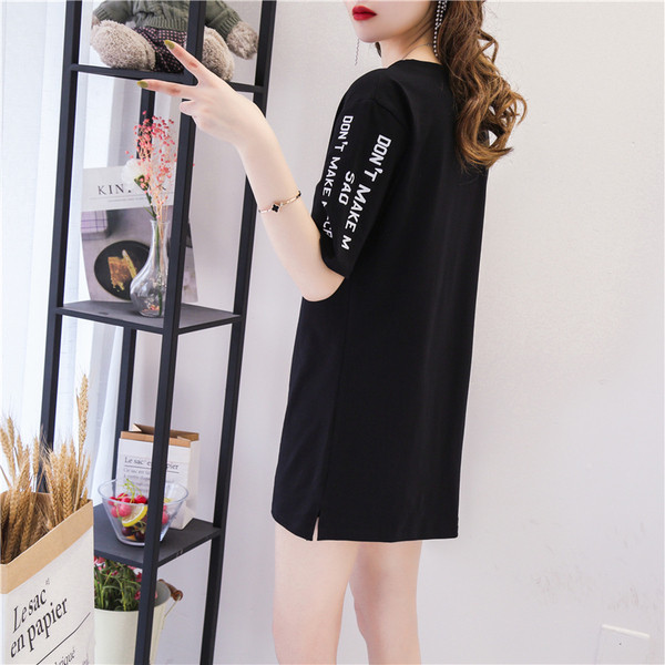 Tricou casual dama cu decolteu rotund, imprimeu si maneci 3/4