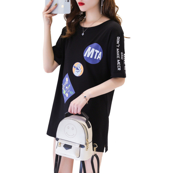 Tricou casual dama cu decolteu rotund, imprimeu si maneci 3/4