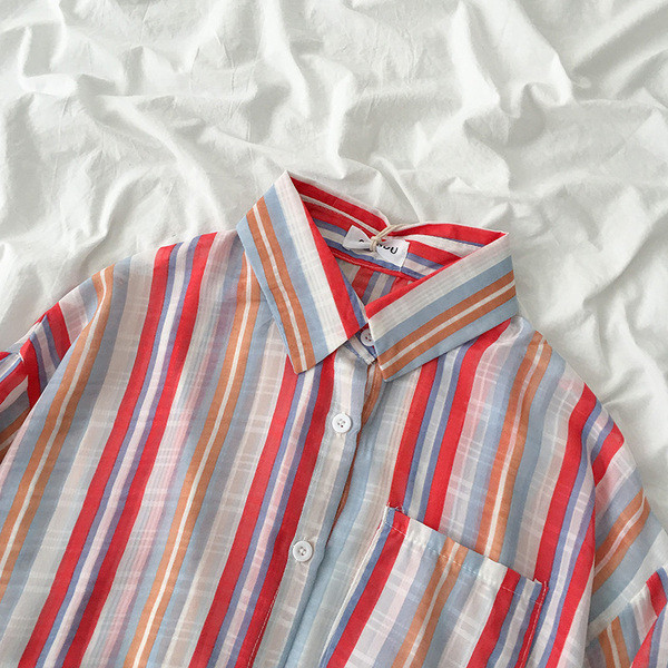 Ежедневна дамска раирана риза с джоб и класическа яка