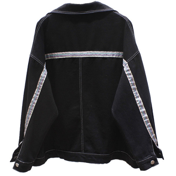 Jachetă casual de damă din denim cu guler și margine albă și neagră