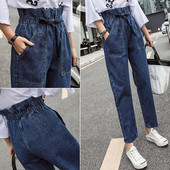 Blugi lungi casual de dama cu talie elastica - model drept