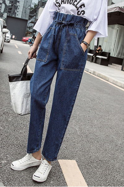 Blugi lungi casual de dama cu talie elastica - model drept