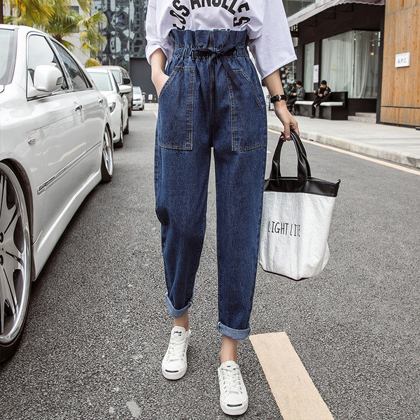 Blugi lungi casual de dama cu talie elastica - model drept