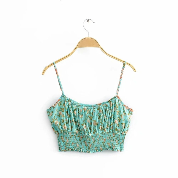 Set de damă de ultimă generație, care include un top scurt și pantaloni largi cu model colorat